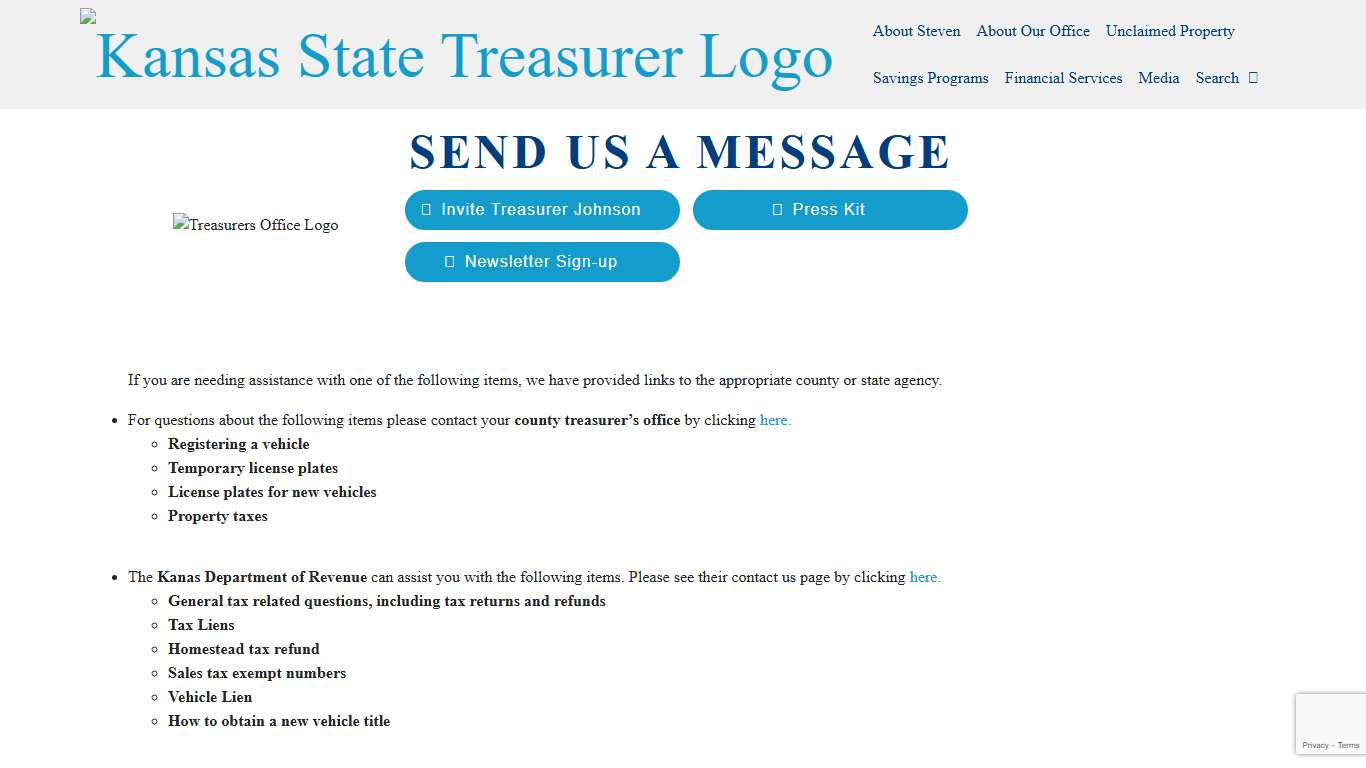 Kansas State Treasurer: Contact Us